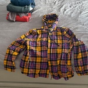 L.L. Bean Relaxed Fit Plaid Jacket in Purple and Yellow